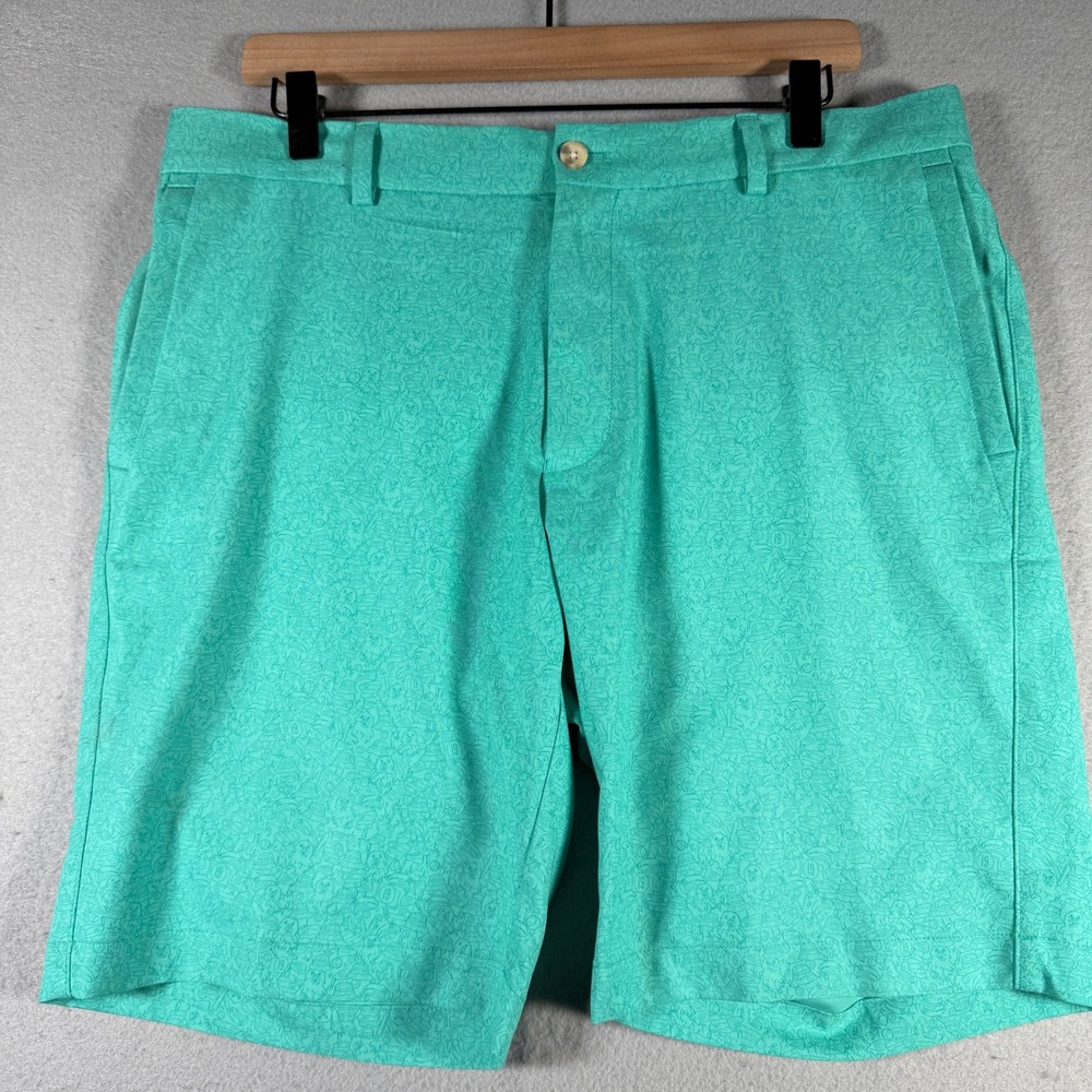 Peter Millar Crown Sport Men 33 Green Novelty Print Golf Shorts MF22EB84 9"